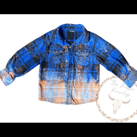 Toddler 2T Hand Distressed Bleached Flannel Button Up Shirt - Picture 1 of 1